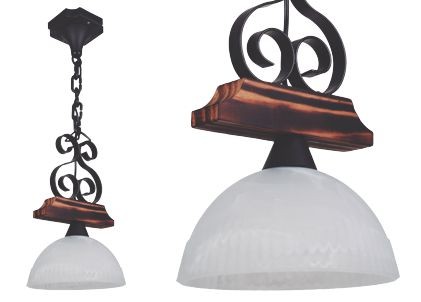 Colgante de hierro y madera con campana de vidrio 200 mm x 700 mm