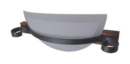 Aplique de pared medio vidrio con madera y hierro – 380 x 160 mm