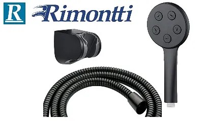 Set ducha negro con teléfono, soporte, flexible 1,5 m Rimontti