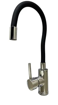 Grifería de cocina mesada palito pico goma negro cromado monocomando Wico 35 mm