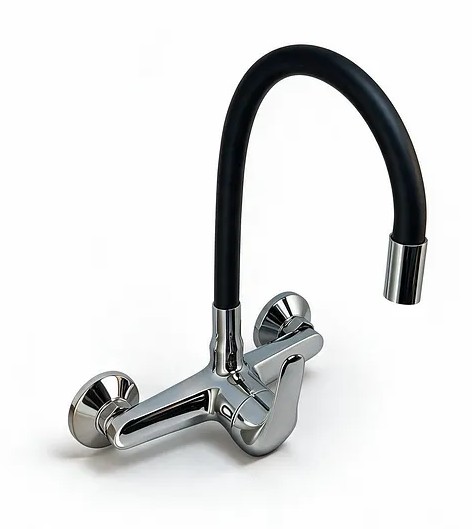 Grifería de cocina pared 20 cm pico goma negro bronce cromado monocomando Wico 35 mm Rimontti
